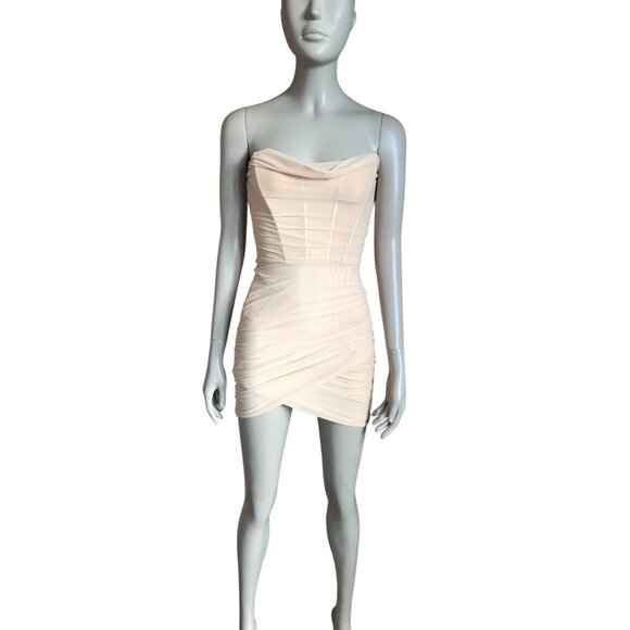 Oh Polly Beige Bodycon Mini Dress - Picture 2 of 5